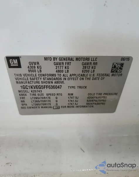 2015 Chevrolet Silverado K2500 Heavy Duty Lt z USA, uszkodzony, nr VIN 1GC1KVEG5FF636047